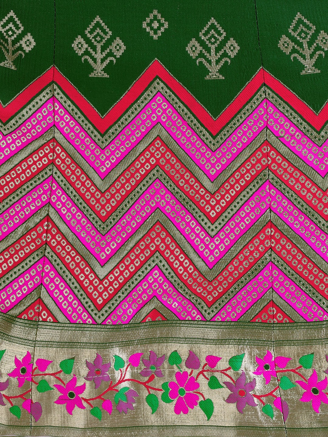 Lorenvalley Fashion Green Brocade Fabric Lehenga & Unstitched Blouse With Dupatta