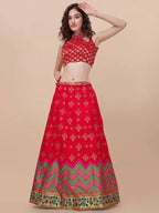 Lorenvalley Fashion Red Brocade Fabric Lehenga & Unstitched Blouse With Dupatta