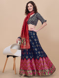 Lorenvalley Fashion Blue Brocade Fabric Lehenga & Unstitched Blouse With Dupatta