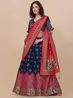 Lorenvalley Fashion Blue Brocade Fabric Lehenga & Unstitched Blouse With Dupatta