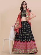 Lorenvalley Fashion Black Brocade Fabric Lehenga & Unstitched Blouse With Dupatta