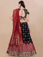 Lorenvalley Fashion Black Brocade Fabric Lehenga & Unstitched Blouse With Dupatta