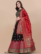 Lorenvalley Fashion Black Brocade Fabric Lehenga & Unstitched Blouse With Dupatta