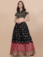 Lorenvalley Fashion Black Brocade Fabric Lehenga & Unstitched Blouse With Dupatta