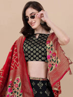 Lorenvalley Fashion Black Brocade Fabric Lehenga & Unstitched Blouse With Dupatta