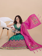 Lorenvalley Fashion Teal Brocade Fabric Lehenga & Unstitched Blouse With Dupatta
