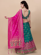 Lorenvalley Fashion Teal Brocade Fabric Lehenga & Unstitched Blouse With Dupatta