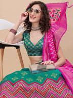 Lorenvalley Fashion Teal Brocade Fabric Lehenga & Unstitched Blouse With Dupatta