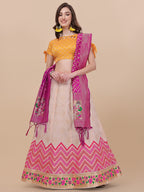 Lorenvalley Fashion Peach Brocade Fabric Lehenga & Unstitched Blouse With Dupatta