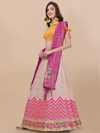 Lorenvalley Fashion Peach Brocade Fabric Lehenga & Unstitched Blouse With Dupatta