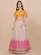 Lorenvalley Fashion Peach Brocade Fabric Lehenga & Unstitched Blouse With Dupatta