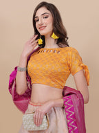 Lorenvalley Fashion Peach Brocade Fabric Lehenga & Unstitched Blouse With Dupatta