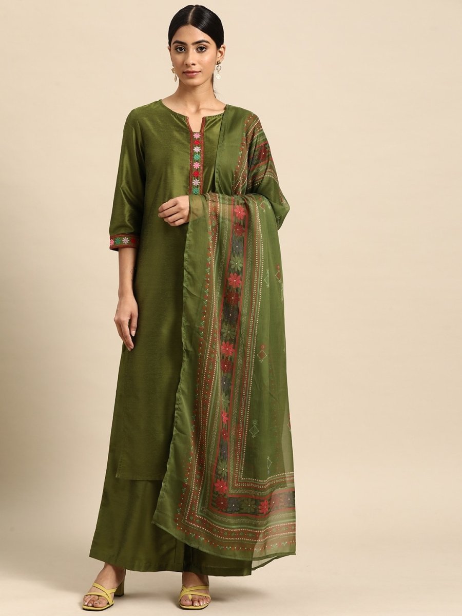 All About You Floral Yoke Design Regular Kurta with Palazzos & Dupatta