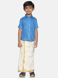 Sethukrishna Boys Blue & White Shirt with Veshti Set