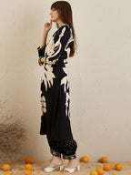 Indo Era Black Floral Printed V-Neck Sequinned A-Line Kurta With Salwar - Distacart