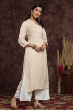 Juniper Women's Ivory Rayon Jacquard Woven - Jacquard Straight Kurta - Distacart
