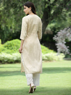 Juniper Womens Ivory Rayon Jacquard Straight Kurta - Distacart