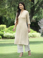 Juniper Womens Ivory Rayon Jacquard Straight Kurta - Distacart