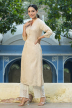 Juniper Women's Ivory Rayon Jacquard Woven - Jacquard Straight Kurta - Distacart