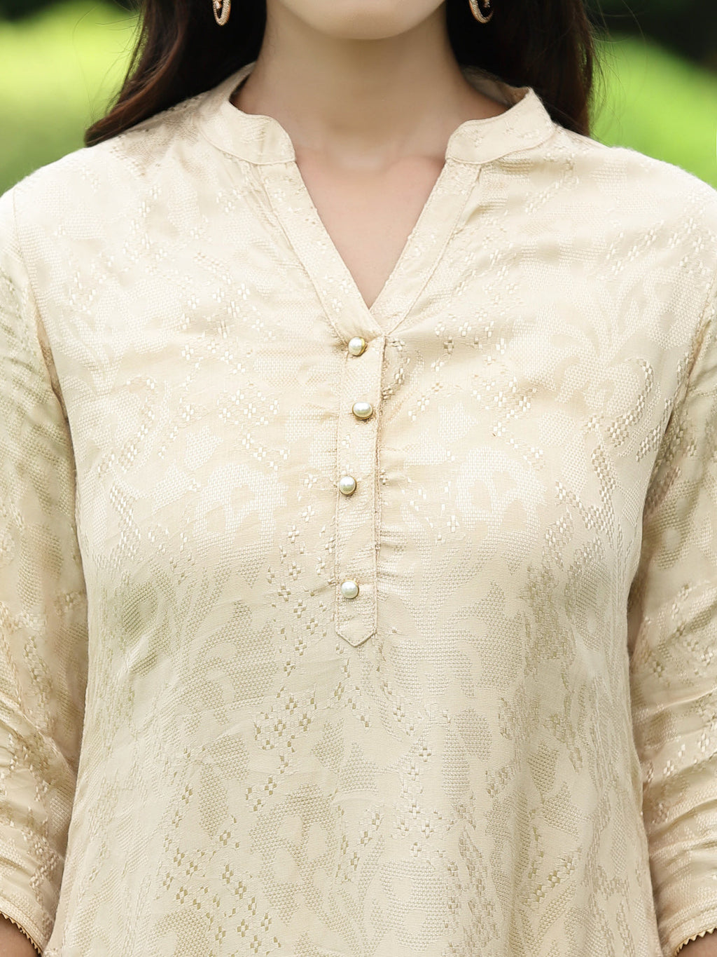 Juniper Womens Ivory Rayon Jacquard Straight Kurta - Distacart