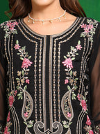 Pakistani Embroidered Kurta With Pant & Dupatta, Black - Hiral Fashion - Distacart