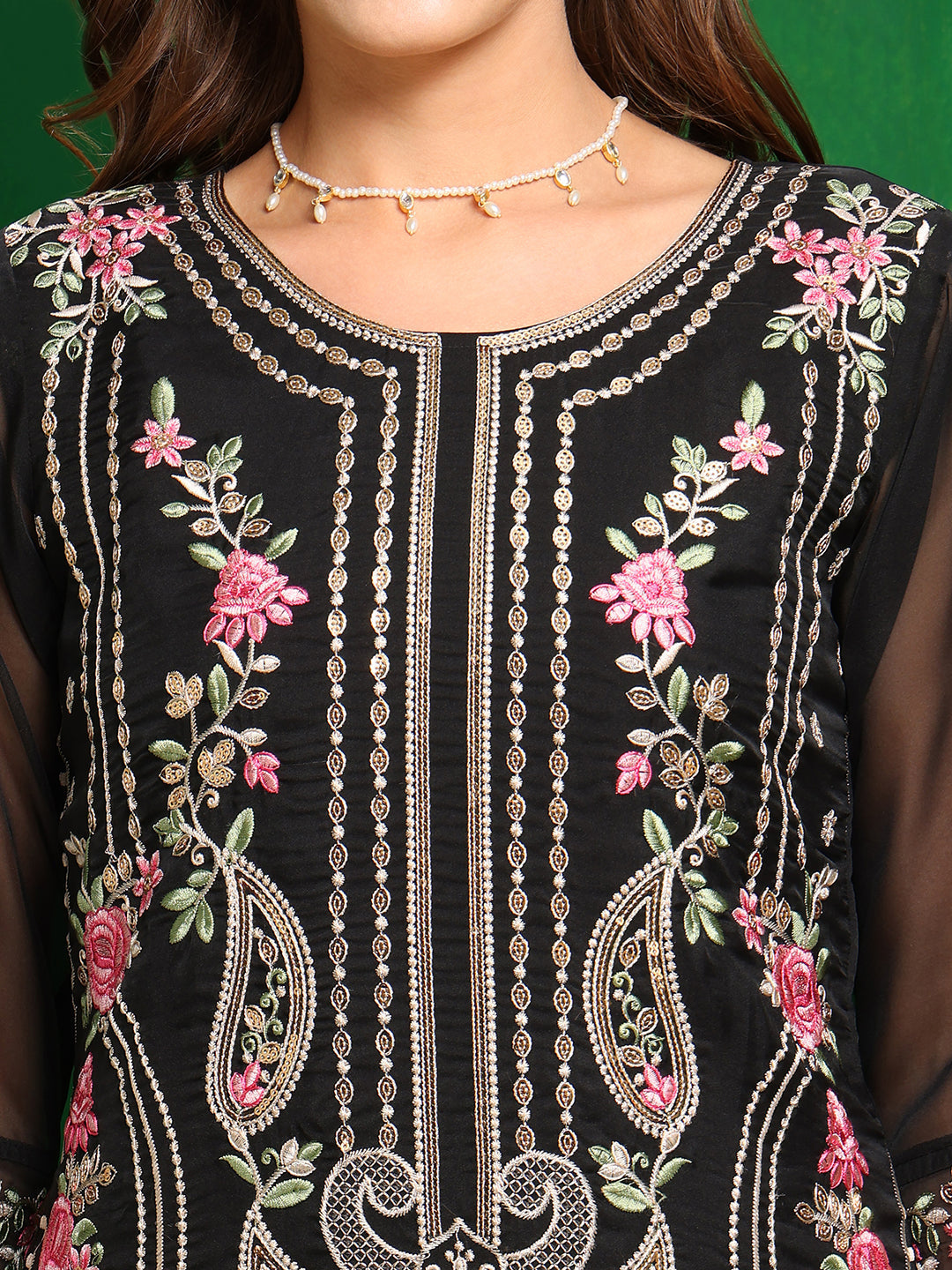 Pakistani Embroidered Kurta With Pant & Dupatta, Black - Hiral Fashion - Distacart