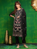 Pakistani Embroidered Kurta With Pant & Dupatta, Black - Hiral Fashion - Distacart