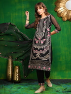 Pakistani Embroidered Kurta With Pant & Dupatta, Black - Hiral Fashion - Distacart