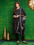 Pakistani Embroidered Kurta With Pant & Dupatta, Black - Hiral Fashion - Distacart