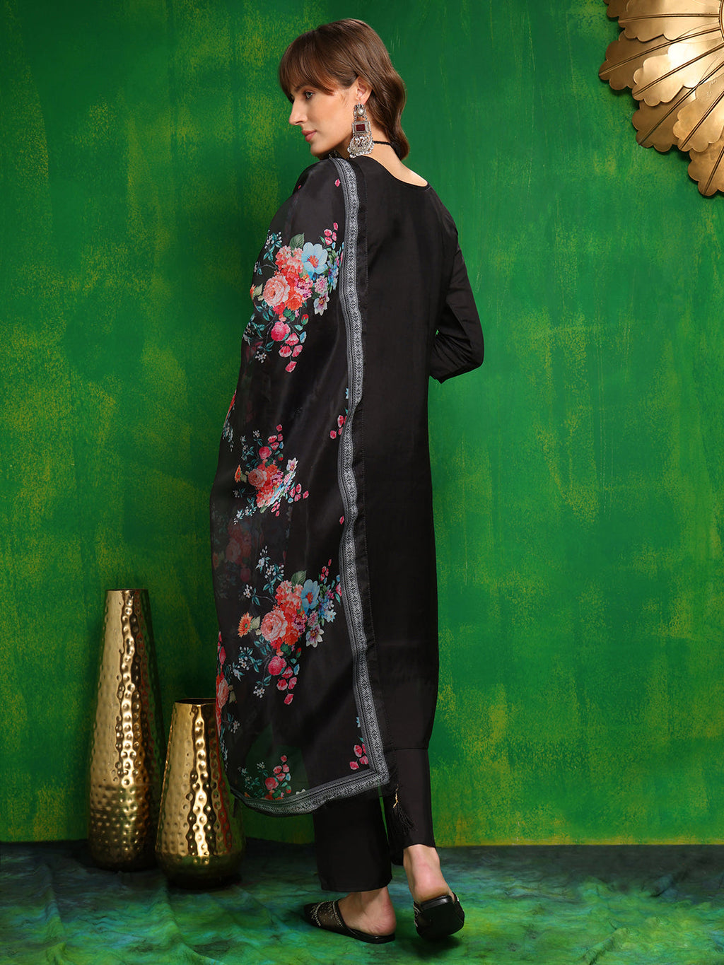 Pakistani Embroidered Kurta With Pant & Dupatta, Black - Hiral Fashion - Distacart