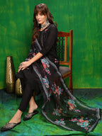 Pakistani Embroidered Kurta With Pant & Dupatta, Black - Hiral Fashion - Distacart