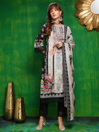 Pakistani Printed Kurta With Pant & Dupatta, Black - Hiral Fashion