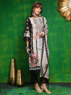 Pakistani Printed Kurta With Pant & Dupatta, Black - Hiral Fashion