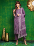 Bandhani Printed And Embroidered Kurta With Pant & Dupatta, Lavender - Hiral Fashion - Distacart