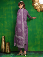 Bandhani Printed And Embroidered Kurta With Pant & Dupatta, Lavender - Hiral Fashion - Distacart