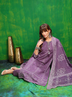 Bandhani Printed And Embroidered Kurta With Pant & Dupatta, Lavender - Hiral Fashion - Distacart