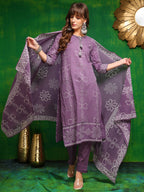 Bandhani Printed And Embroidered Kurta With Pant & Dupatta, Lavender - Hiral Fashion - Distacart