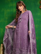 Bandhani Printed And Embroidered Kurta With Pant & Dupatta, Lavender - Hiral Fashion - Distacart