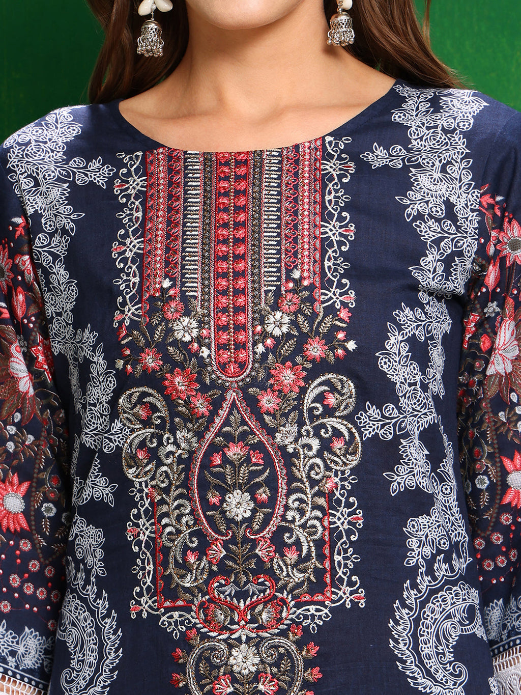 Pakistani Printed Kurta With Pant & Dupatta, Blue - Hiral Fashion - Distacart