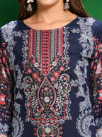 Pakistani Printed Kurta With Pant & Dupatta, Blue - Hiral Fashion - Distacart