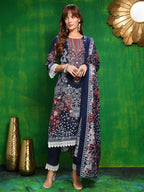 Pakistani Printed Kurta With Pant & Dupatta, Blue - Hiral Fashion - Distacart