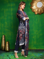 Pakistani Printed Kurta With Pant & Dupatta, Blue - Hiral Fashion - Distacart