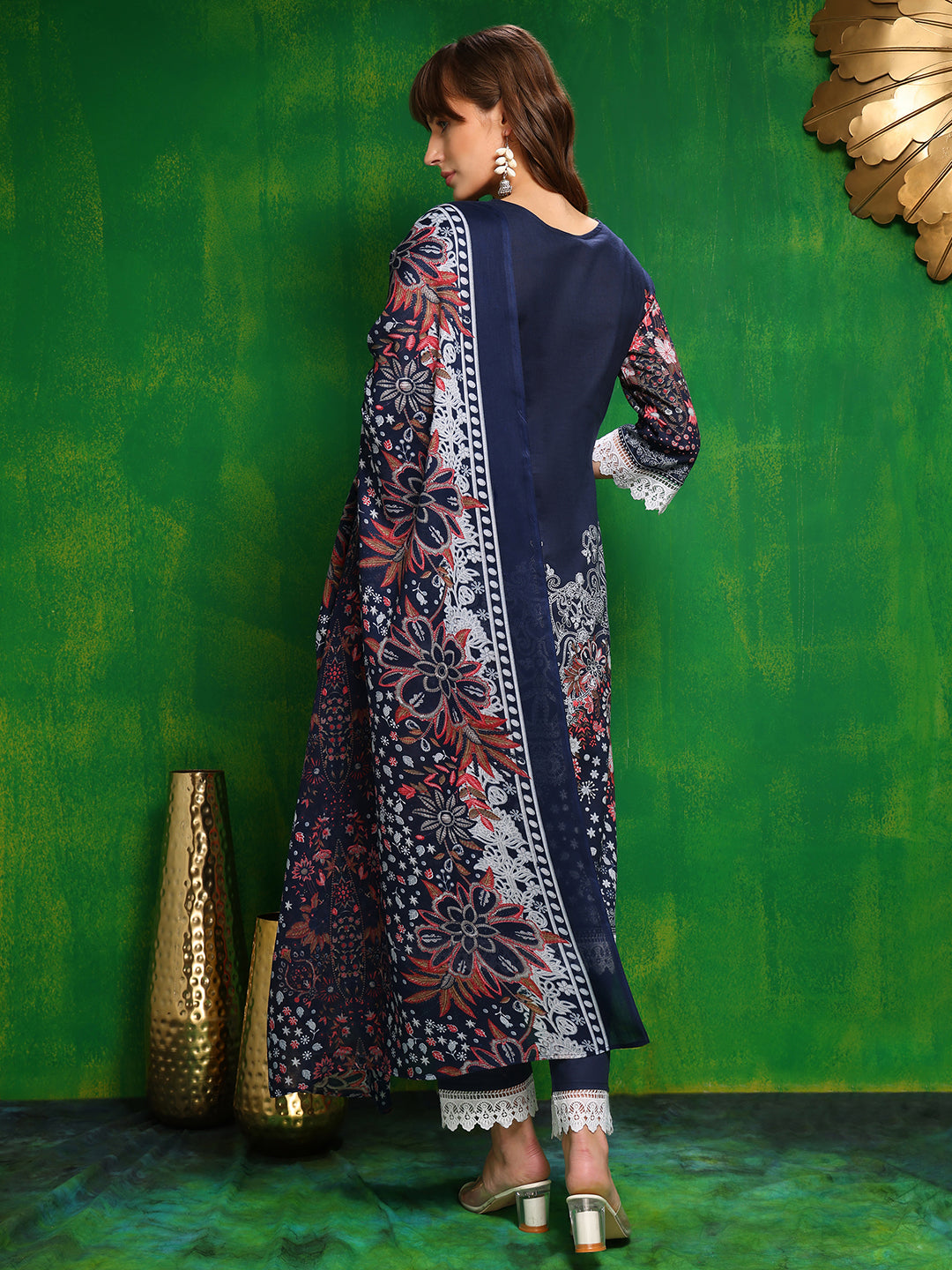 Pakistani Printed Kurta With Pant & Dupatta, Blue - Hiral Fashion - Distacart