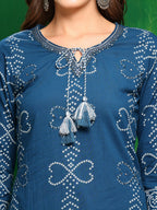 Bandhani Printed And Embroidered Kurta With Pant & Dupatta, Blue - Hiral Fashion - Distacart