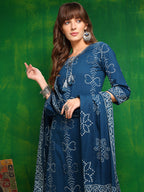 Bandhani Printed And Embroidered Kurta With Pant & Dupatta, Blue - Hiral Fashion - Distacart