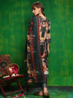 Pakistani Printed Kurta With Pant & Dupatta, Bottle-Green - Hiral Fashion