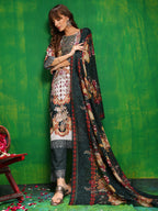 Pakistani Printed Kurta With Pant & Dupatta, Bottle-Green - Hiral Fashion