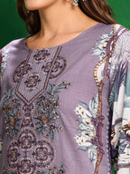 Pakistani Printed Kurta With Pant & Dupatta, Lavender - Hiral Fashion - Distacart