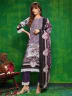Pakistani Printed Kurta With Pant & Dupatta, Lavender - Hiral Fashion - Distacart