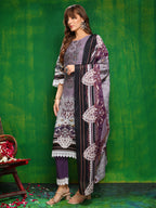Pakistani Printed Kurta With Pant & Dupatta, Lavender - Hiral Fashion - Distacart